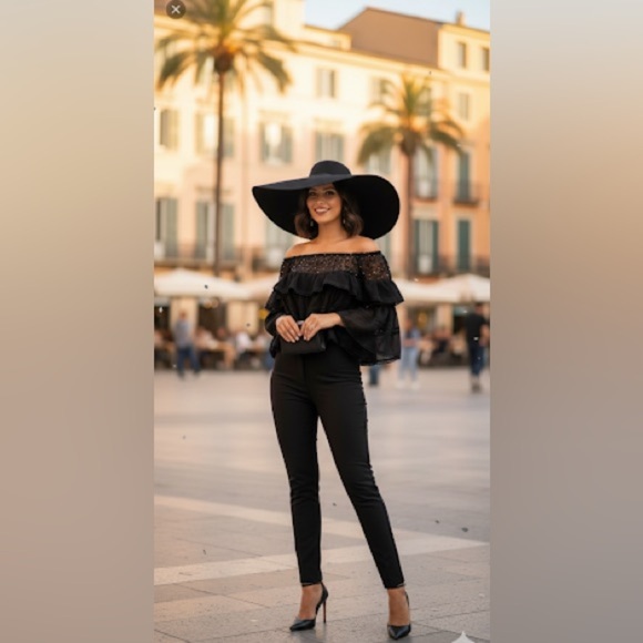 Beulah Ruffle Lace Crop Top with peals and rhinestone details - Picture 1 of 12